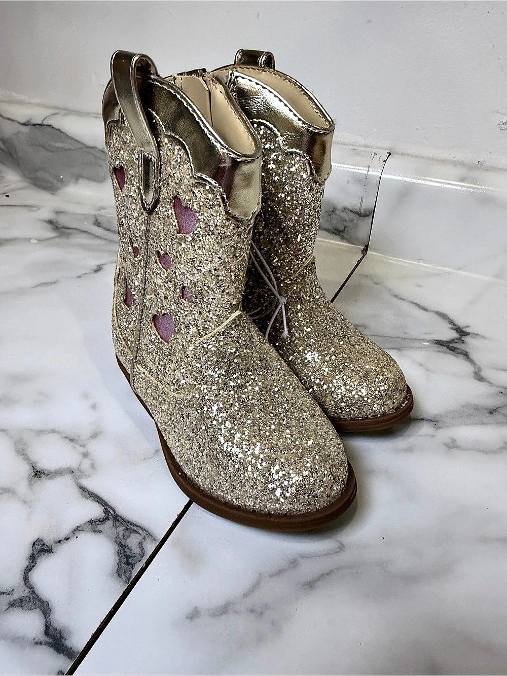 Cat & Jack Dallas Glitter Western Boots Gold & Pink